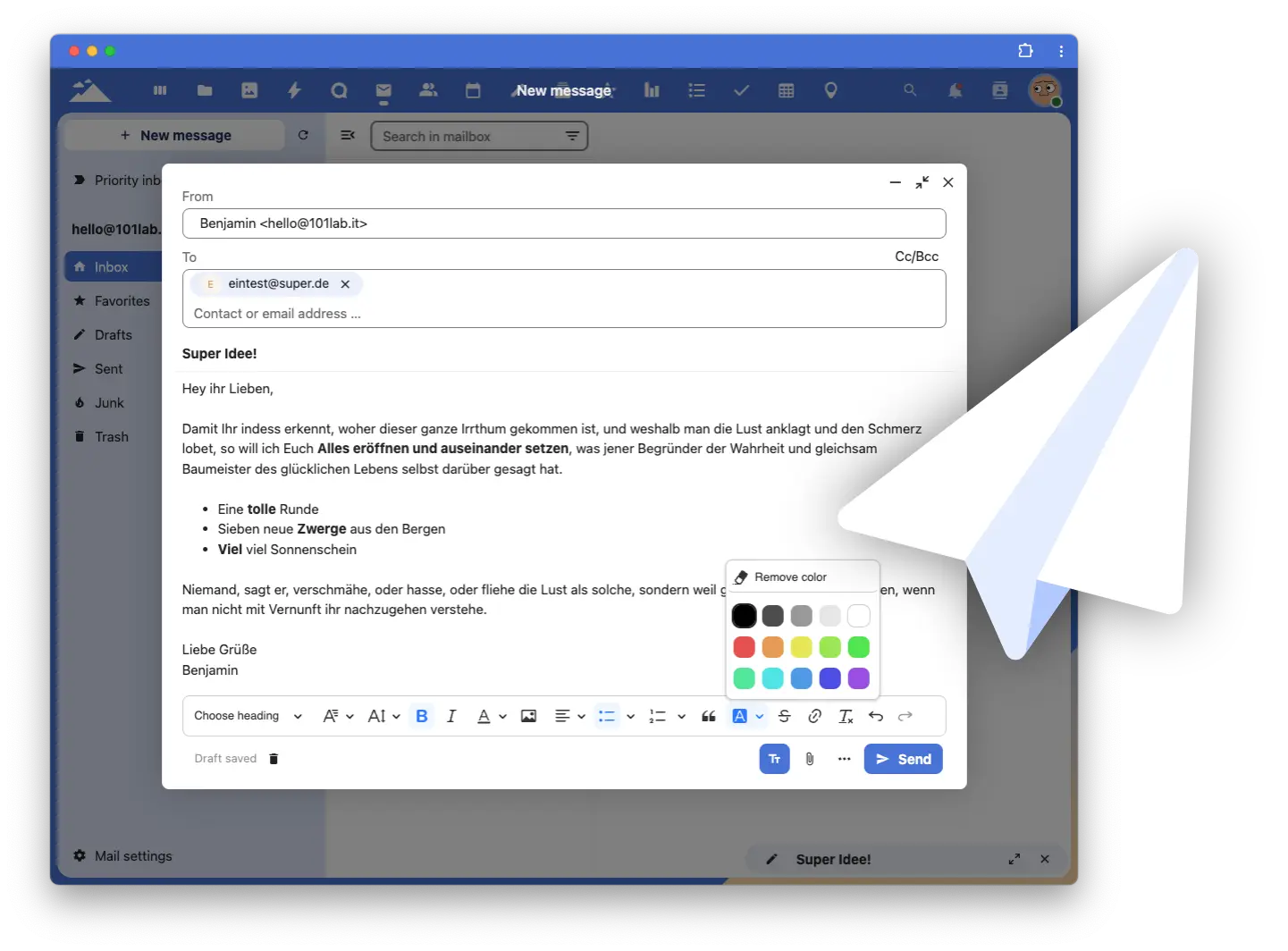 Visualisierung zum Verfassen einer Mail mit 101cloud mail
