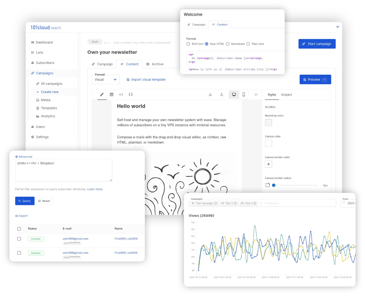 Screenshot aus der Oberfläche von 101cloud reach